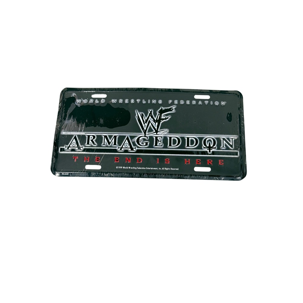 Vintage 1999 WWF Armageddon The End Is Here License Plate Sealed Wrestling Metal